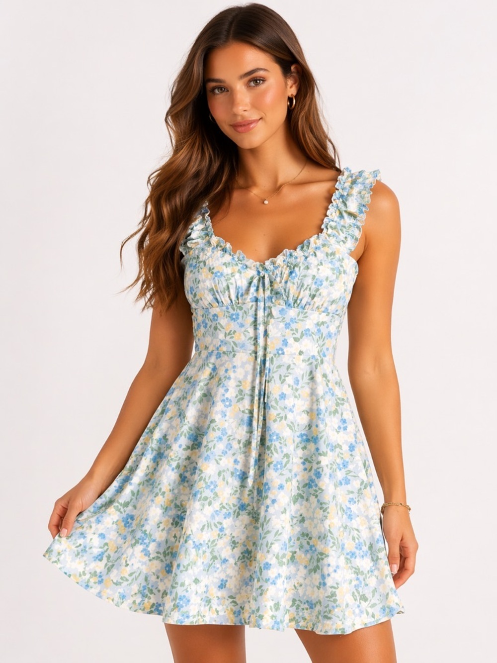 Altar'd State Pastel Floral Smocked Sundress in Blue, Green & Yellow size XXS